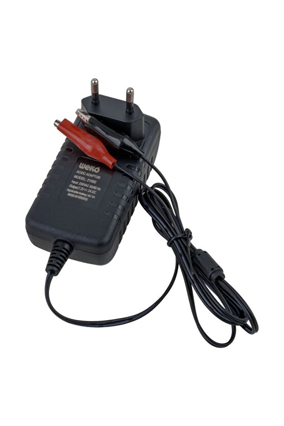 WEKO 7.2 VOLT - 2 AMPER KROKODİL UÇLU PRİZ TİP LEDLİ YERLİ ÜRETİM AKÜ ŞARJ CİHAZI (OUT:6V2A)