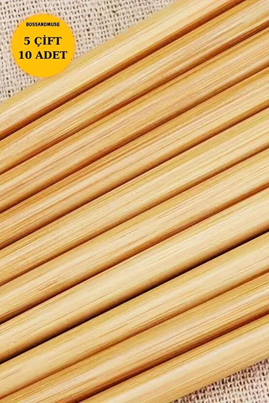 1. Kalite Bambu Çubuklar - Çiçek Desenli, 5 Çift (10 ADET) Çin Yemek Çubuğı Chopstick