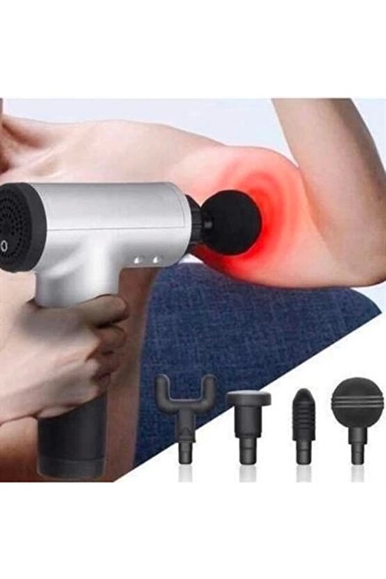 6 Farklı Seviyeli Titreşimli 4 Farklı Başlıklı Büyük Boy Masaj Tabancası