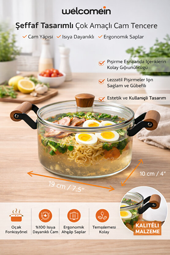 Akasya Kapaklı Cam Tencere – Isıya Dayanıklı Borosilikat Cam, Şık ve Sağlıklı Pişirme