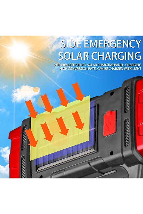 Solar Panelli El Feneri Şarjlı Işıldak Aydınlatma Ledli Usb Çıkışlı 38 Watt Bağ Bahçe Kamp Karavan