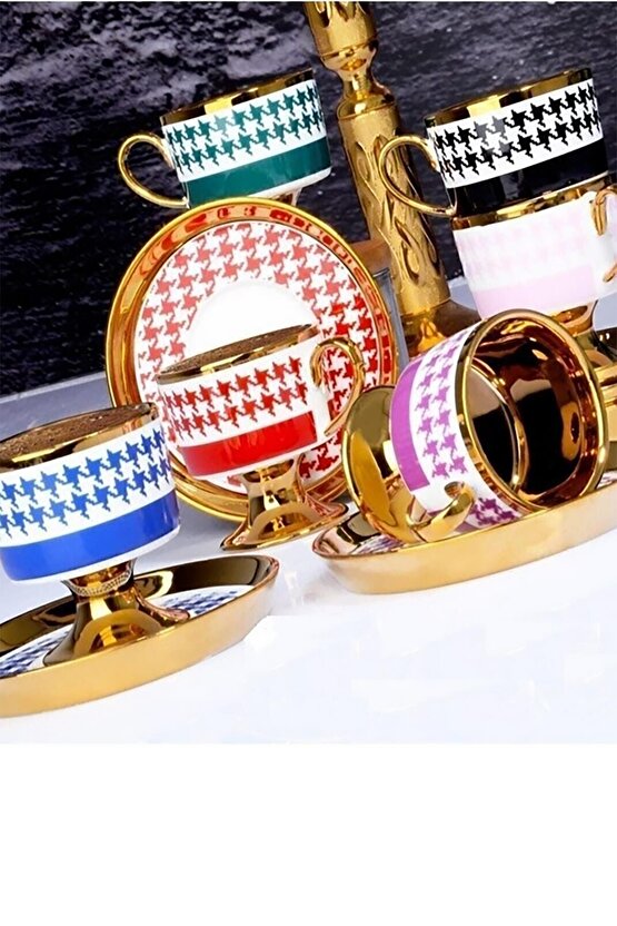 Porselen Kaz Ayağı 6lı Ayaklı Fincan Takımı 141