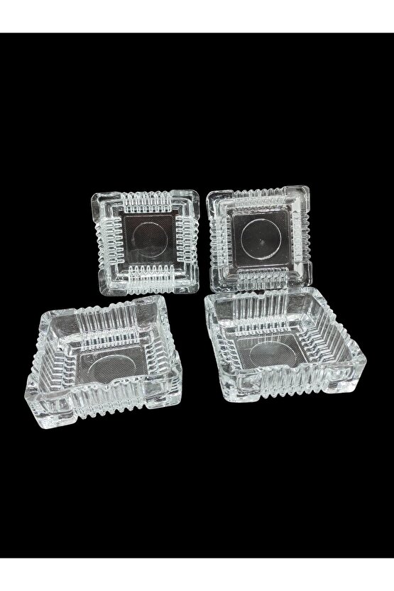 4 Adet Büyük Cam Küllük kare  yuvarlak model