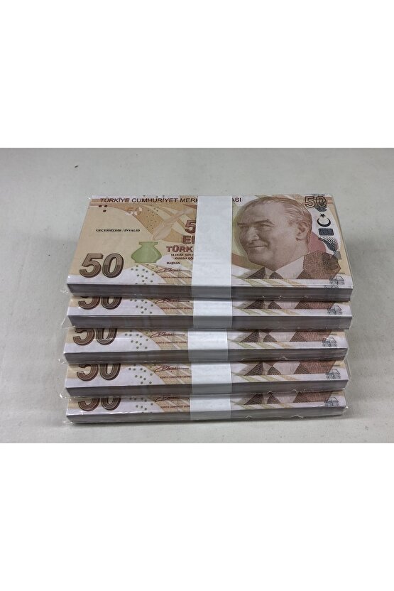 3 Deste Oyuncak Geçersiz Yazılı 50 Türk Lirası Yapay Çakma Para 300 Adet