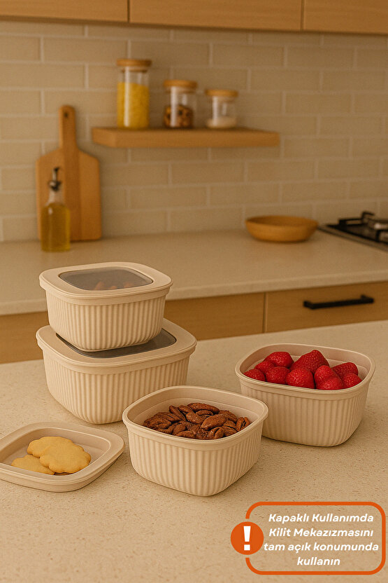 3lü Renkli Kilitli Kapaklı Saklama Kabı Difrize Mikrodalga ve Buzdolabı Uyumlu Düzenleyici