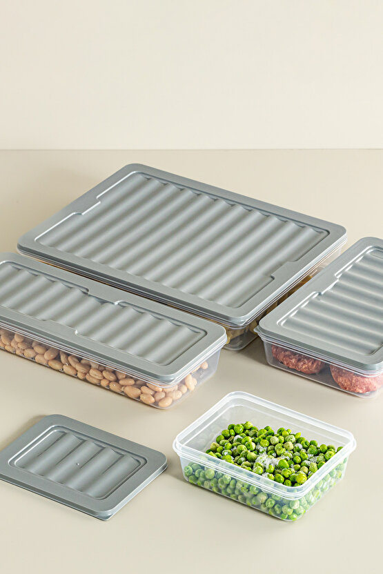 2li Buzdolabı Düzenleyici Organizer Mikrodalga Ve Difrize Uygun Saklama Kabı Antrasit 2 x 2400 ml