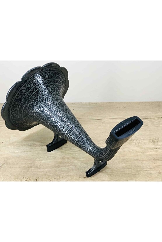 Eskitme Gümüş Renkli Osmanlı Tarzı Süslemeli Cep Telefonunu Gramofona Çeviren Huni