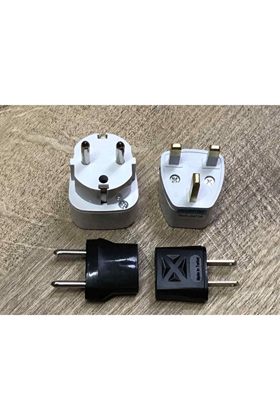 4 Tane Çeşitli Ülkelere Ait Prizleri Dünüştüren Fiş Ucu Seti Türkiye Amerika Ingiltere Arabistan