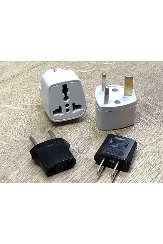 4 Tane Çeşitli Ülkelere Ait Prizleri Dünüştüren Fiş Ucu Seti Türkiye Amerika Ingiltere Arabistan