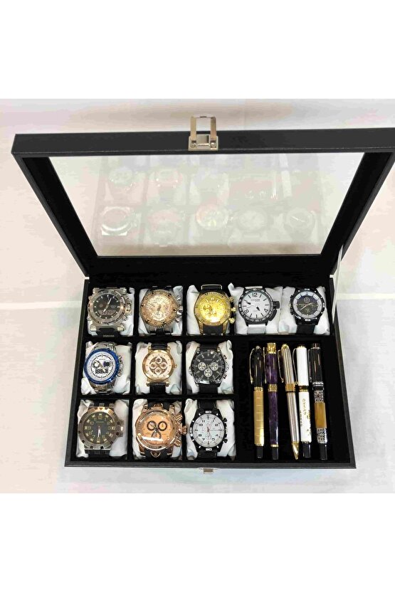 11 Adet  Kol Saati Ve Takı Yüzük Kolye Bileklik Kutusu Dekoratif Cam Kapaklı Kutu