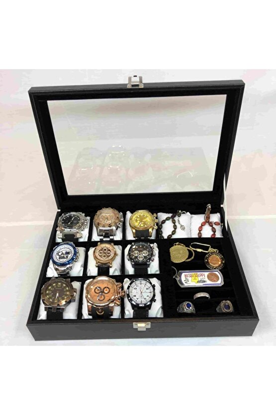 11 Adet Kol Saati Ve Ziynet Eşyası Yüzük Kolye Bileklik Kutusu Dekoratif Cam Kapaklı Kutu