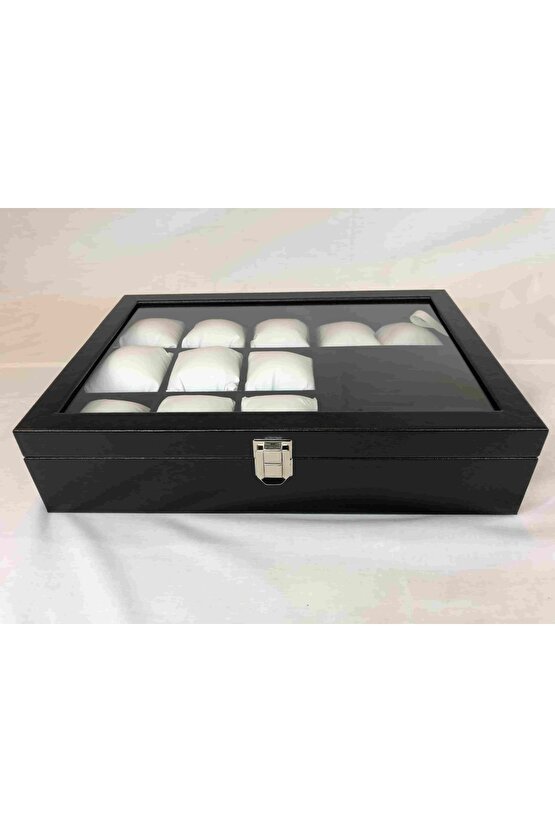 Kol Saati Ve Ziynet Takı Yüzük Kolye Bileklik Kutusu Dekoratif Şık Cam Kapaklı Deri Kutu