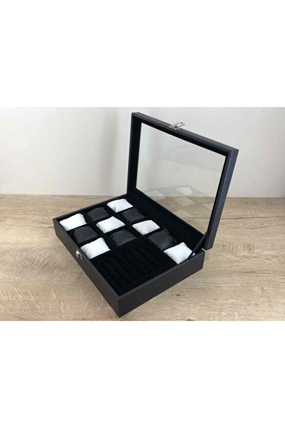 Deri Kaplı Cam Kapaklı El Yapımı Saat Takı Küpe Kolye Saklamak İçin Dekoratif Kutu