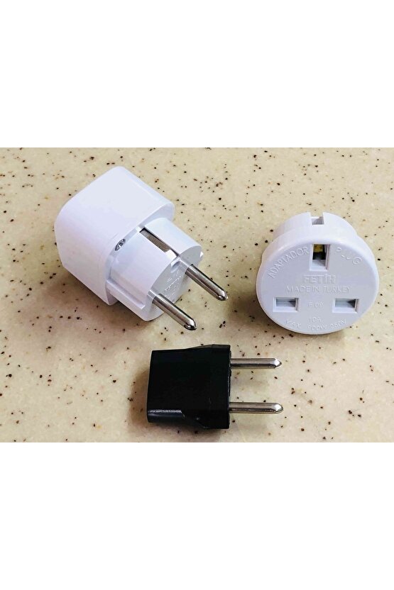 3 Tane Irlanda Amerikan Güney Kıbrız Uçlu Prizlerini Türk Uçlu Pirize Çevirici Beyaz Adaptör Seti