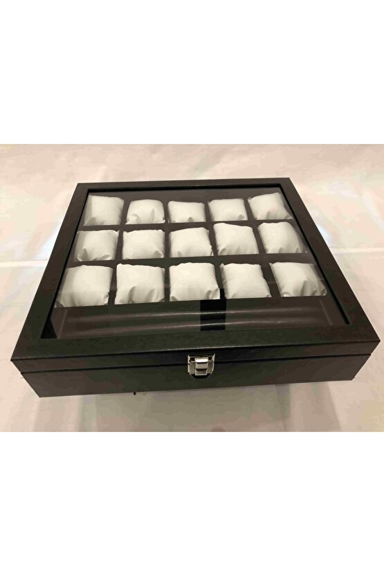 Yatak Odası Düzenleyici Dışı Siyah Içi Kadife 15 Farklı Gözlü Kolye Bileklik Takı Saat Kutusu