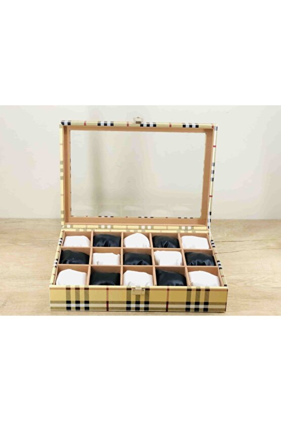 Kaliteyi Bilen KAdınlara Özel Burberrys Model Iskoçya Sarısı Ekoseli Dekoratif Takı Kol Saati Kutusu