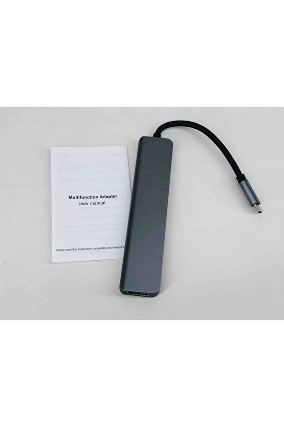 7 + 1 Aleminyum Metal Kasa Sd Tf Usb Type C Hub Hdmı Girişli Google Chrombook Dell Huawei Çevirici