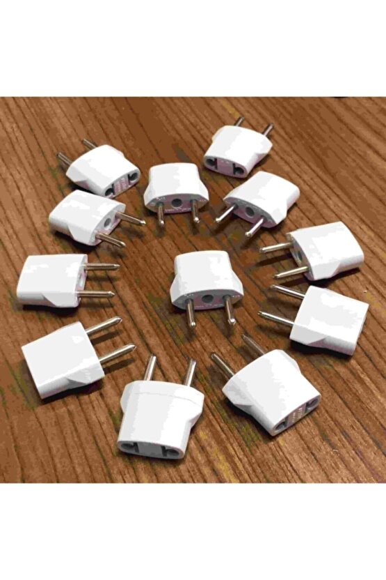 12 Adet Amerikan Uçlu Prizlerini Türk Uçlu Pirize Çevirici Dönüştürücü Beyaz Adaptör