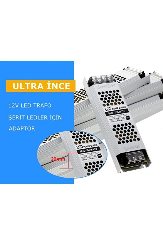 Çok Kaliteli 5 Amper (60W) Süper Slim 12V Trafo, Alüminyum Bal Peteği Gövde 12V, 60W Led Driver