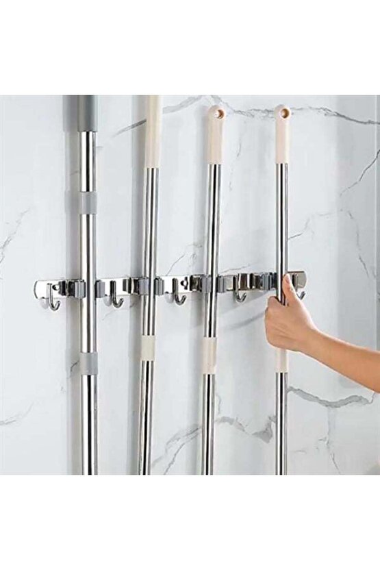 Sunup SN-26351 Beş Kancalı Dört Klipsli Paspas-Süpürge Tutucu - Askılık