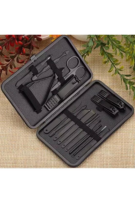 Siyah Paslanmaz Çelik 18in1 Profesyonel Manikür Tırnak Bakım Seti (5284)