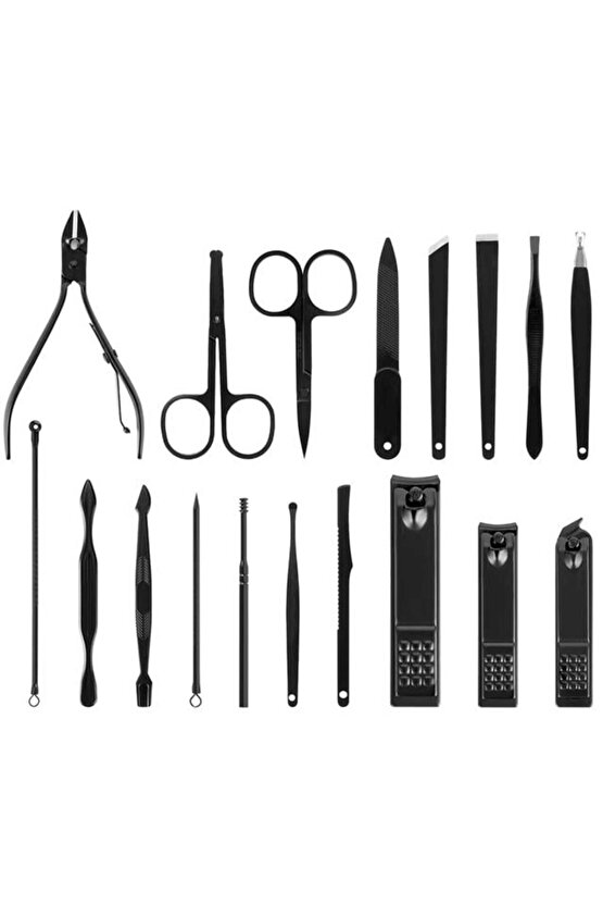 Siyah Paslanmaz Çelik 18in1 Profesyonel Manikür Tırnak Bakım Seti (5273)