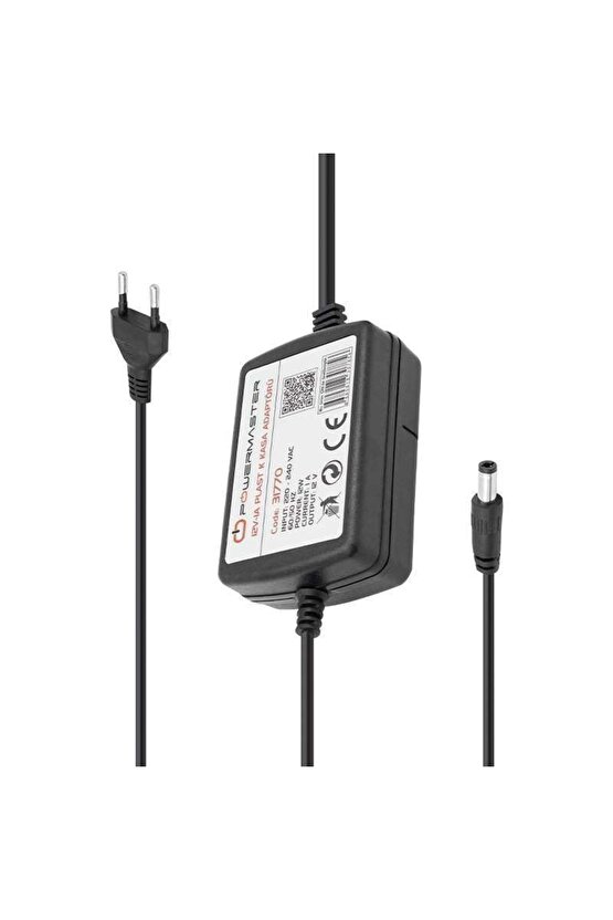 Powermaster Pm-31770 12 Volt - 1 Amper Masa Üstü Iki Ucu Kablolu Adaptör 5.5*2.5 Uç