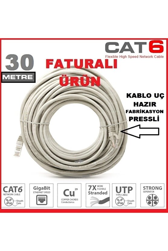 emr mt 30 Metre Cat6 Internet Bilgisayar Ağ Network Ethernet Kablosu Cat-6 Ket6 Hazır Uç Rj45 Mod