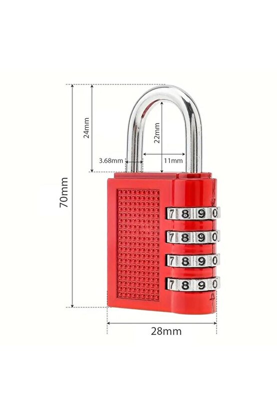PM-24698 Asma Güvenlik Kilidi Bavul Dolap Kilit 4 Basamaklı Haneli