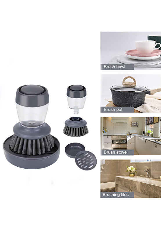 Deterjan Hazneli Kolay Bulaşık Yıkama Temizleme Fırçası Bulaşık Sünger ve Fırçası 80 ml Hazneli