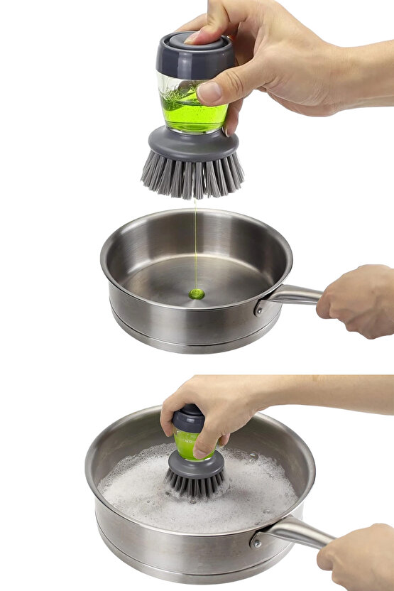 Deterjan Hazneli Kolay Bulaşık Yıkama Temizleme Fırçası Bulaşık Sünger ve Fırçası 80 ml Hazneli