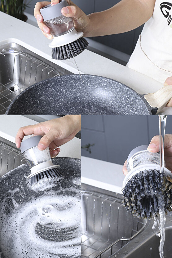 Deterjan Hazneli Kolay Bulaşık Yıkama Temizleme Fırçası Bulaşık Sünger ve Fırçası 80 ml Hazneli