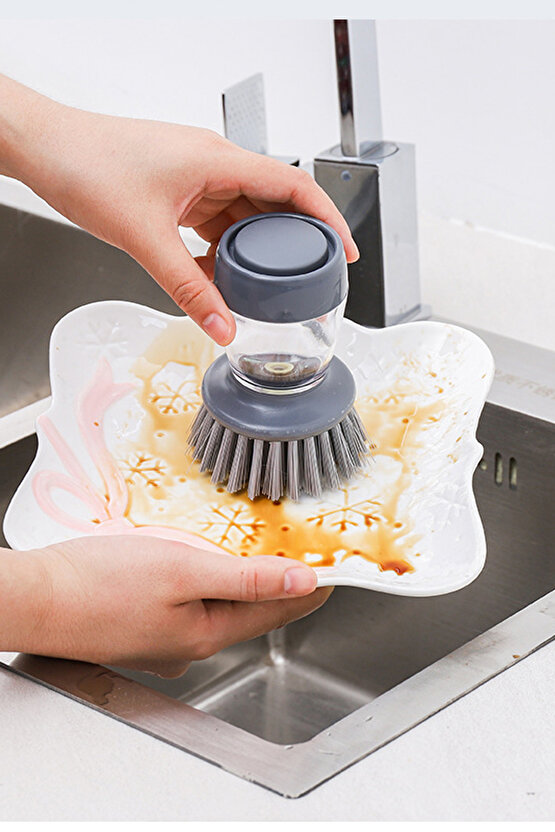 Deterjan Hazneli Kolay Bulaşık Yıkama Temizleme Fırçası Bulaşık Sünger ve Fırçası 80 ml Hazneli