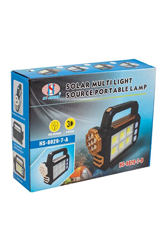 Hs-8029-7-b 3 Çalışma Modlu 6 Cob Ledli Taşınabilir Solar Lamba