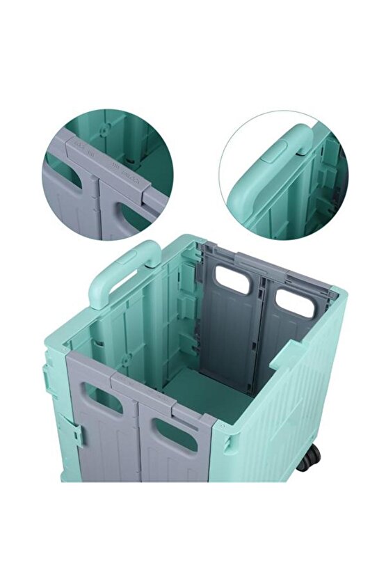 Sunup Sn-26966 Katlanabilir Market Pazar Kamp Tekerlekli Alışveriş Arabası 60kg Kapasiteli