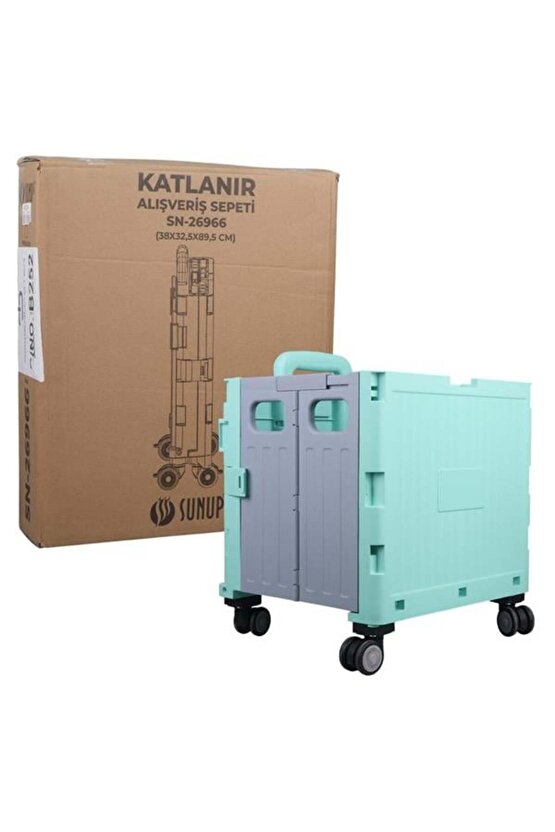 Sunup Sn-26966 Katlanabilir Market Pazar Kamp Tekerlekli Alışveriş Arabası 60kg Kapasiteli