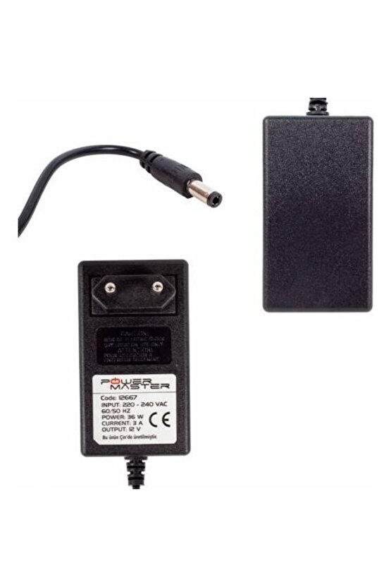 PM-12667 12 Volt - 3 Amper 5.5*2.5 Mm Uçlu Plastik Kasa Priz Tipi Adaptör