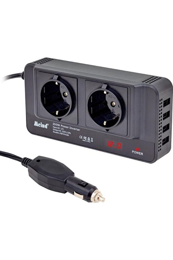 PM-19827 200 Watt 12 Volt 4 Usbli Dıgıtal Çakmaktan Power Inverter