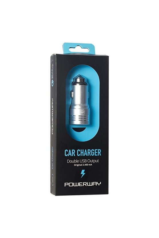POWERWAY X-633 ÇİFT USBLİ 3.1 AMPER METAL ÇAKMAKLIK ARAÇ ŞARJ CİHAZI