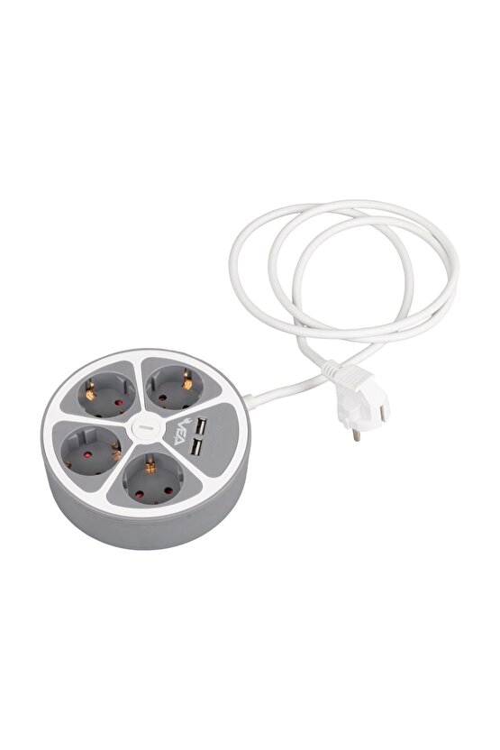 4LÜ 2 USBLİ ANAHTARLI 1.5 METRE GRUP PRİZ VE-G604YU (5047)