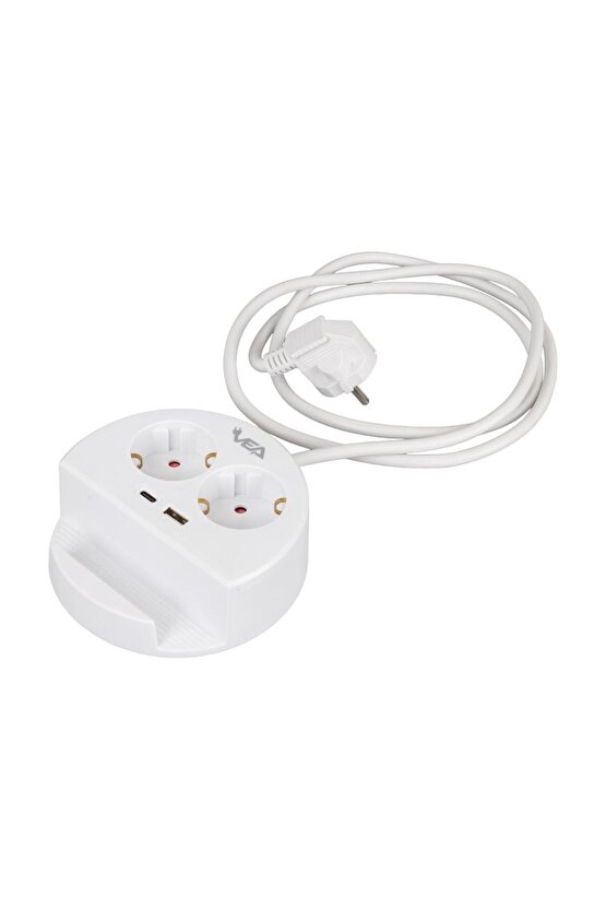 Ve- G1102c 2li Usb Type-c Girişli Telefon Standlı 1.5 Metre Grup Priz