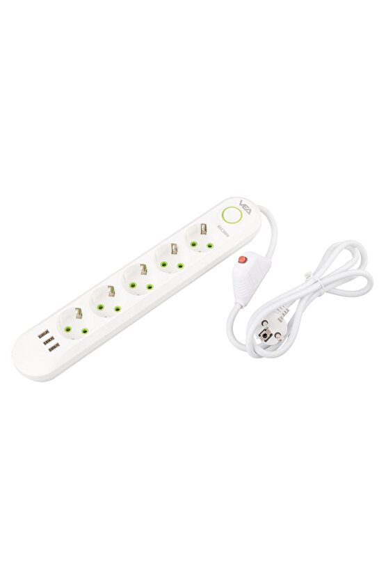 shpwave 5Lİ 1.5 METRE KABLOLU 3 USBLİ BEYAZ AKIM KORUMALI PRİZ BAKIR KABLO HARİCİ GÜÇ ANAHT