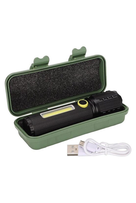 JF-72 Power Led, COB Led Zoomlu Flash Özellikli Şarjlı Metal Kasa Profesyonel El Feneri