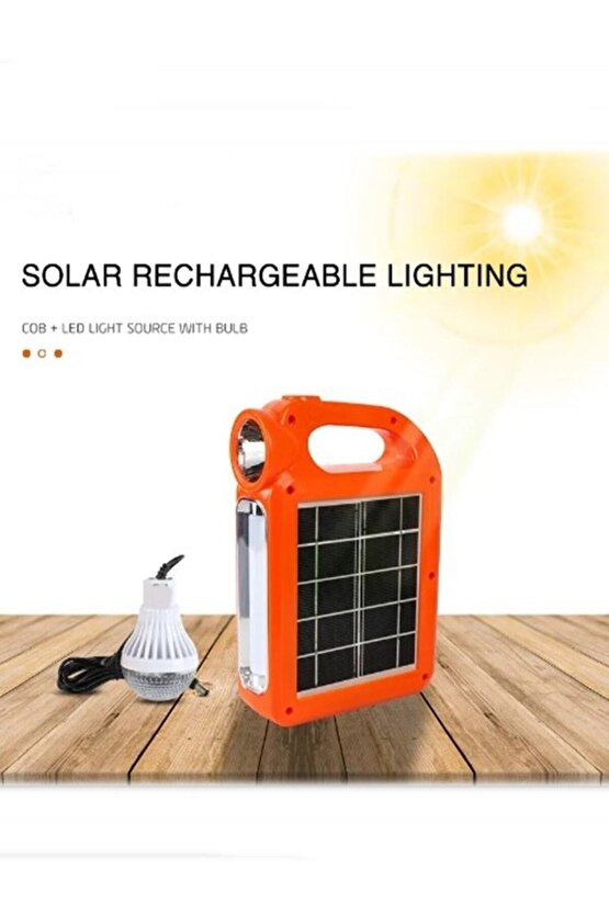 HB-6399 Parlak Cob LED Solar Powerbank Özellikli Güneş Enerjili Işıldak +1 Ampul Hediye