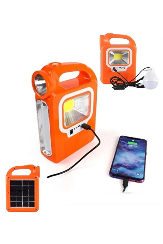 HB-6399 Parlak Cob LED Solar Powerbank Özellikli Güneş Enerjili Işıldak +1 Ampul Hediye