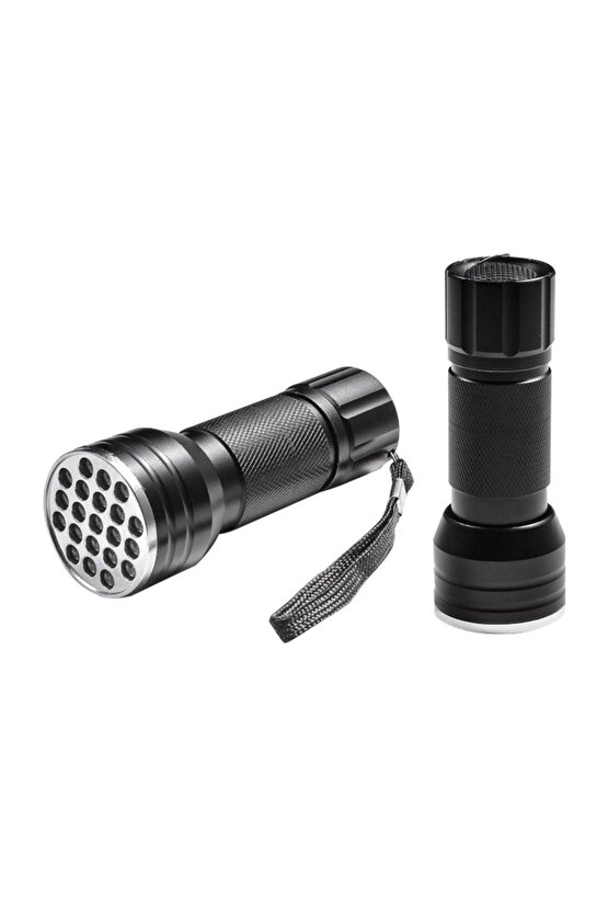 UV IŞINLI 21 LEDLİ 10 CM METAL KASA PİLLİ EL FENERİ (4108)
