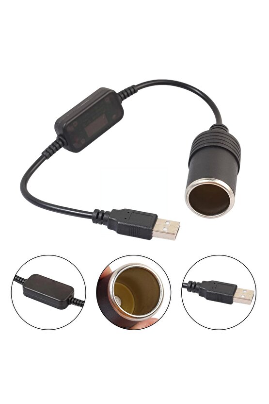 Usb 2.0 5 Volt - 2 Amper To 12 Volt - 0.8 Amper Çakmak Fişi Dişi Çevirici