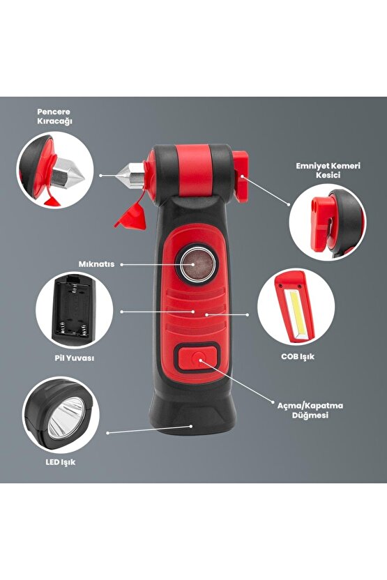 Pilli Mıknarıslı Cam Kırıcı ,Emniyet Kemeri Kesici Acil Durum El Fener (Pil Hediyeli)