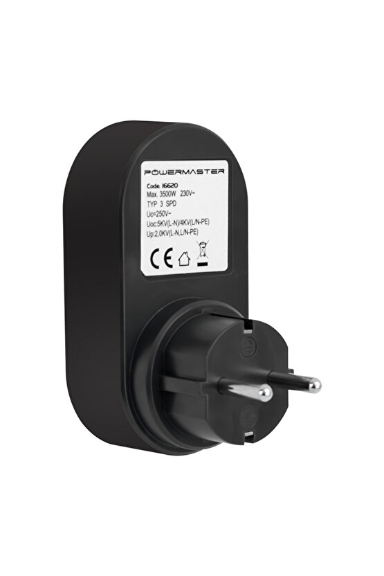 Pm-16620 10 Amper - 2500 Watt Tekli Siyah Oval Kasa Termal Akım Korumalı Priz