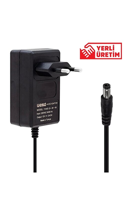 12 Volt - 2 Amper 5.5*2.5 Uçlu Yerli Üretim Plastik Kasa Priz Tipi Adaptör
